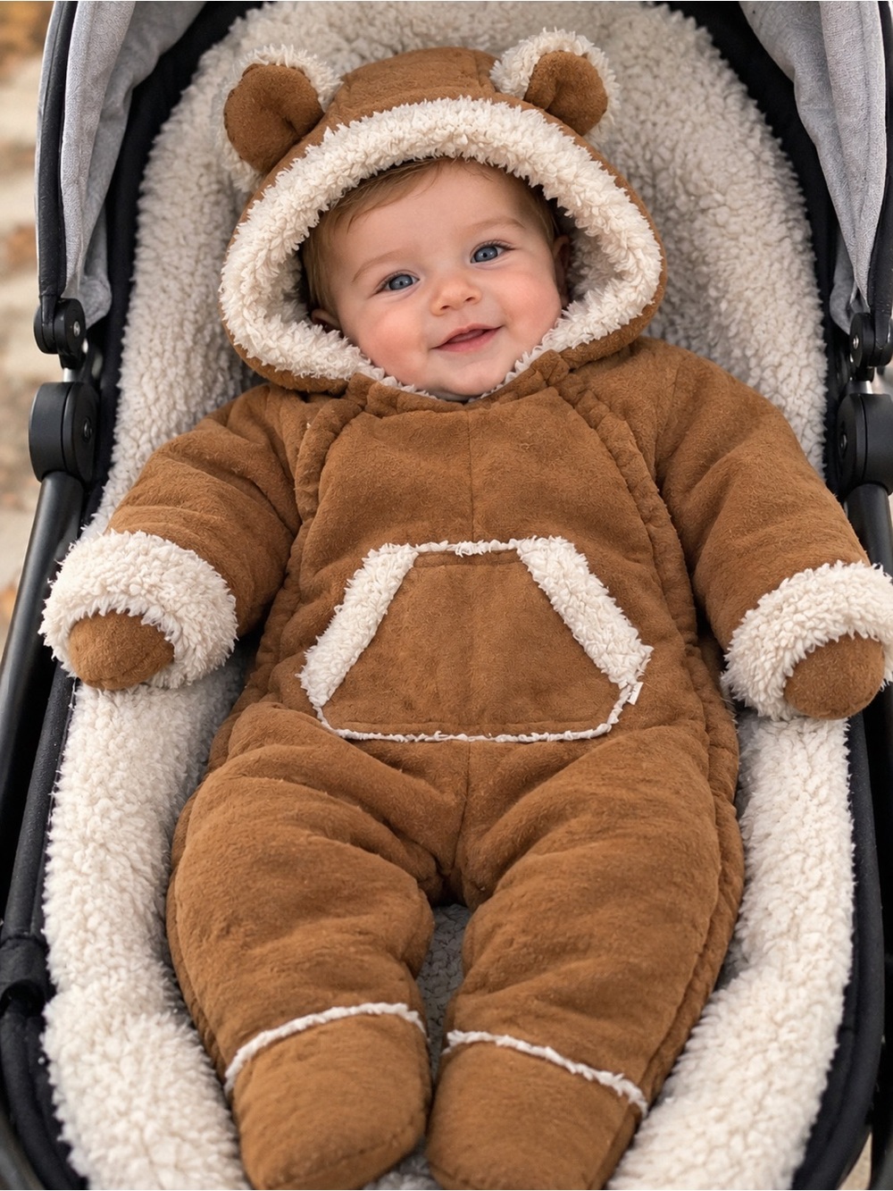 GAP Brown and Cream Teddy Bear Sherpa Snowsuit